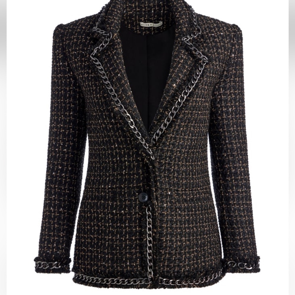 ALICE + OLIVIA Shan Tweed Wool Blend Blazer